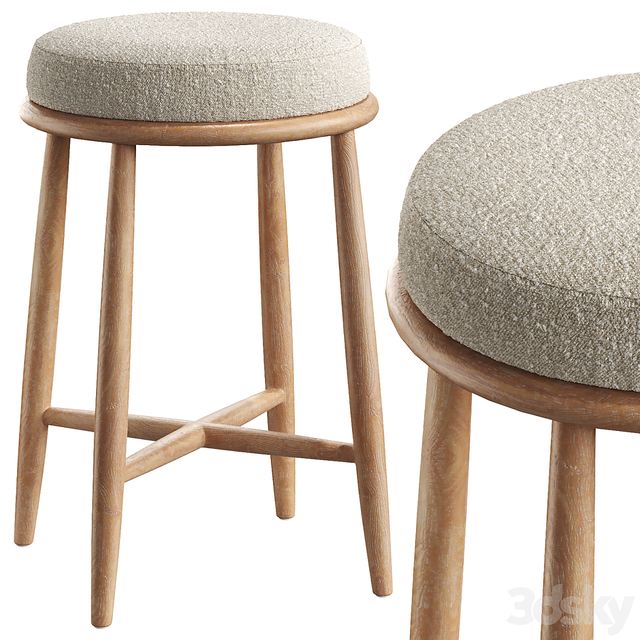 3dline - Hobbs Cerused Natural Oak Wood Counter Stool 0