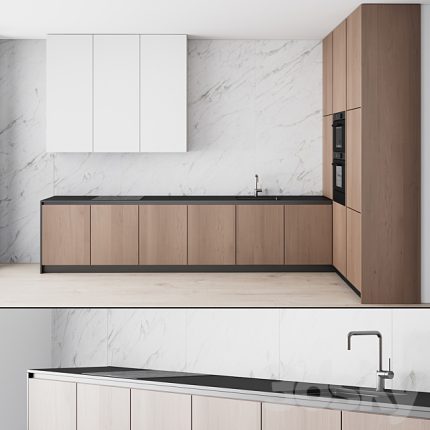 3dline - 107 Modern Kitchen 04 Minimal White Wood Marble