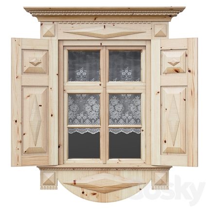 3dline -  Wooden Window with Shutters and Architraves0