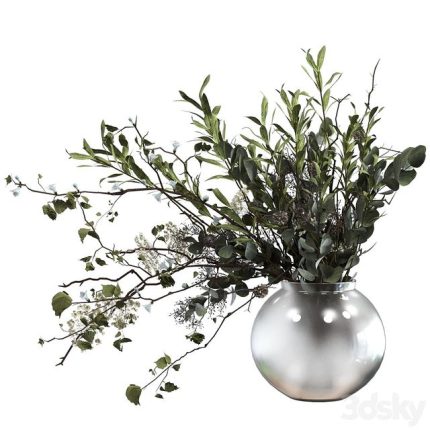 3dline - Bouquet of branches with foliage, sprigs of eucalyptus, olive and flowers 0