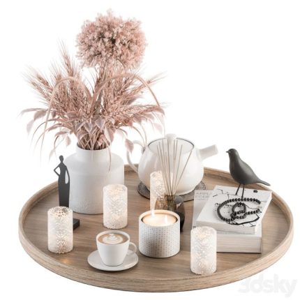 3dline - Wood and Pink Decorative Set with Wheat – Set 94 0