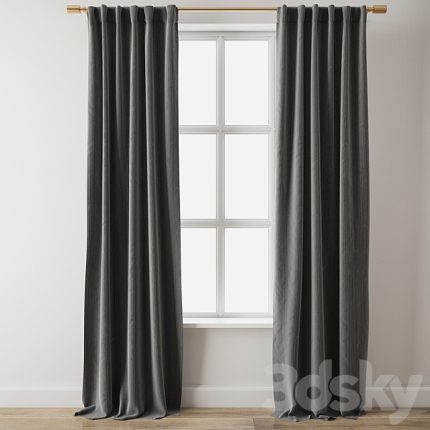 European Flax Linen Graduated Stripe Curtain 0