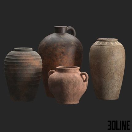 Artisan clay vases set 0(3dline.net)