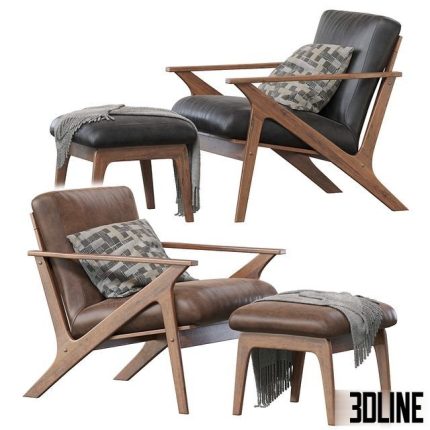 Baxton Studio Bianca Mid-Century Modern Walnut Wood Distressed Faux Leather Lounge Chair And Ottoman Set 0(3dline.net)