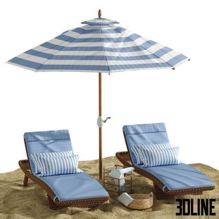 Beach umbrella and chaise longue set 2 0(3dline.net)
