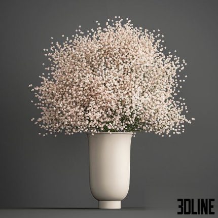 Bouquet of white flowers in a vase with Gypsophila, Gibsolyubka, Kachim. 201 0(3dline.net)