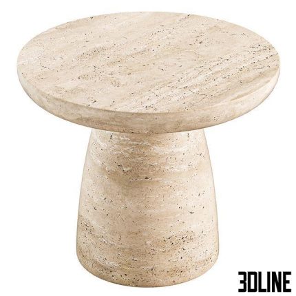 Contemporary Minimal Round Coffee Side Table in Travertine Stone Natural Pores 0(3dline.net)