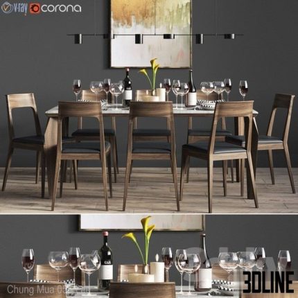 Dinning set candle side chair leather 0(3dline.net)