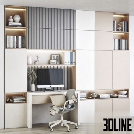 Furniture composition, office wood rack wall book 0(3dline.net)