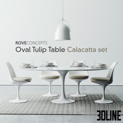 Oval Tulip Table 78 Calacatta set 0(3dline.net)