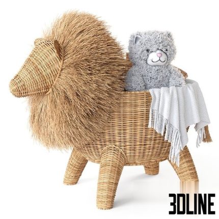 RATTAN ANIMAL BASKET LION Restoration Hardware 0(3dline.net)