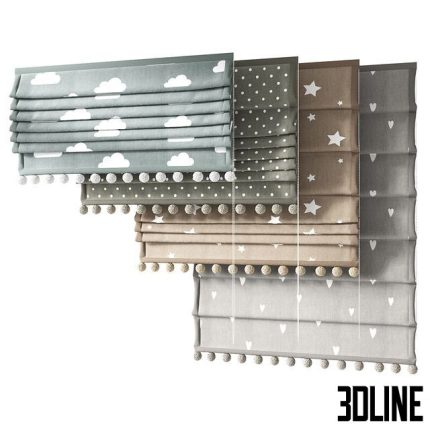 Roman curtains for the nursery with pompoms ZS 01 0(3dline.net)