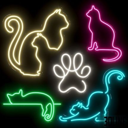 Set of neon lights Cats 01 0(3dline.net)
