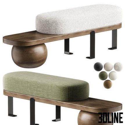 Solid Color Modern Upholstered Entryway Bench with White Cushion 0(3dline.net)