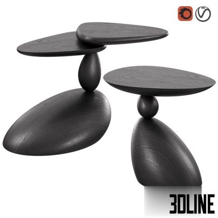 Stones and Twins coffee tables by WOODZENART from the Stone Story collection(3dline.net)