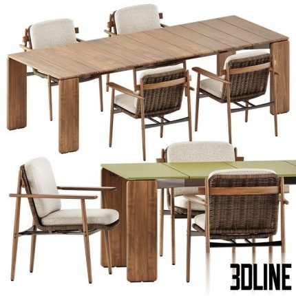 Trio Outdoor Dining chair and Drake Outdoor table by Minotti 0(3dline.net)