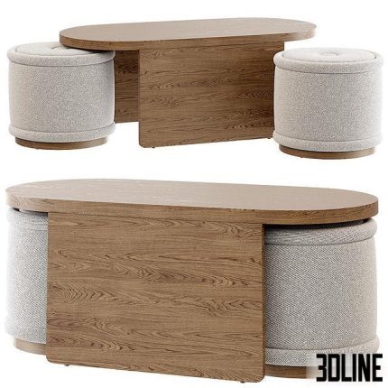 Union Oval Nesting Coffee Table with Stools 0(3dline.net)