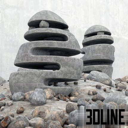 Blumenbeet Stone light flowerbed with stone lamps 0(3dline.net)