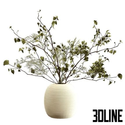 Bouquet of branches in a clay vase 0(3dline.net)