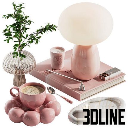 Decorative set ch2 in two colours, Pink Beige, coffee, candles 0(3dline.net)
