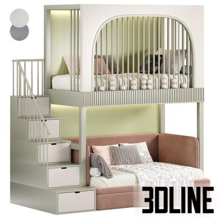 Designer two-level bed Kids room 09 0(3dline.net)