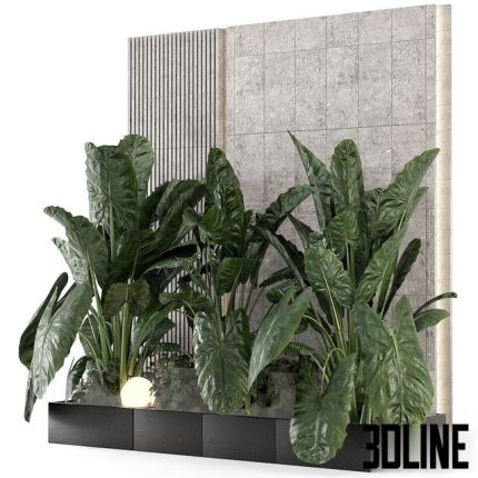 Indoor Wall Big Green Leaf Garden in Concrete Base – Set 1770 0(3dline.net)