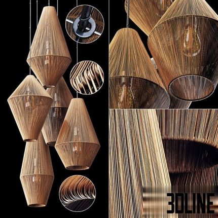 Lamp wood rattan wicker Cone n4 0(3dline.net)