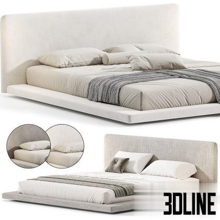 Modern White Upholstered Panel Bed By litfad 0(3dline.net)