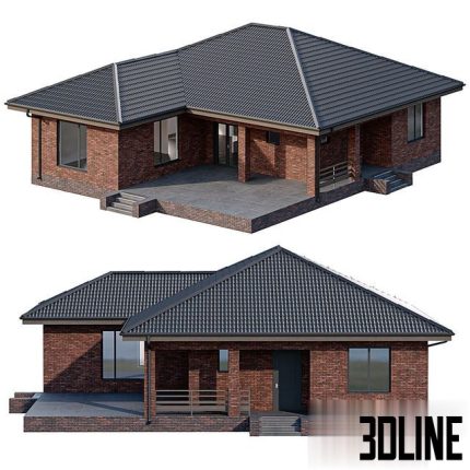 One Story Brick House with a Terrace 0(3dline.net)