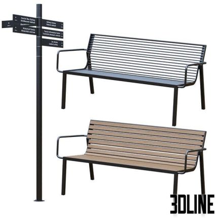 Park Benches, Urn and Direction Signs by mmcite 0(3dline.net)