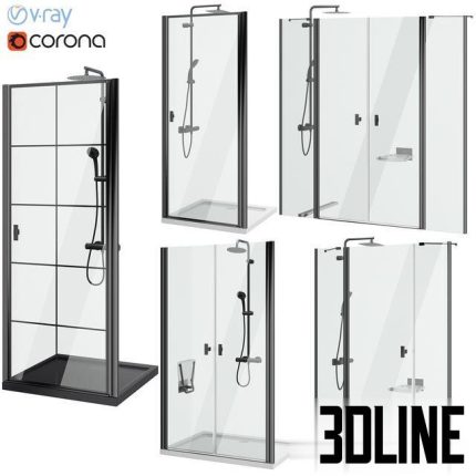Shower doors Radaway Nes 8 Black set 141 0(3dline.net)