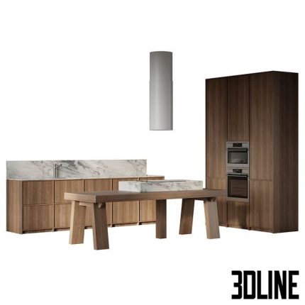 Straight kitchen with island 0(3dline.net)