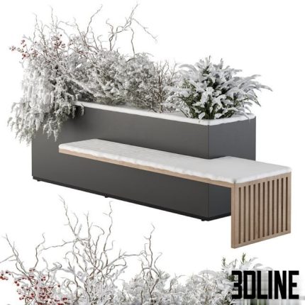 Urban Furniture snowy Bench with Plants- Set 30 0(3dline.net)