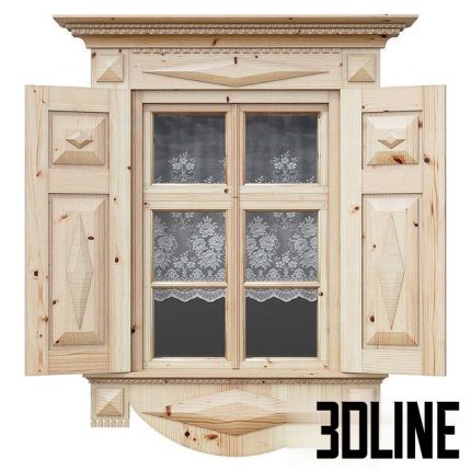 Wooden window with shutters and architraves 0(3dline.net)