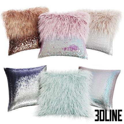A Set of Decorative Pillows with Fur and Sequins 0(3dline.net)