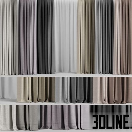 A set of curtains in different colors + tulle 0 (2)(3dline.net)