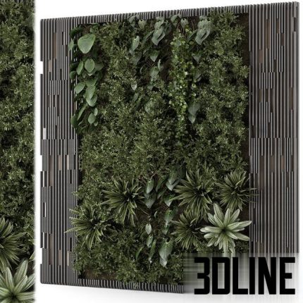 Indoor Wall Vertical Garden in Wooden Base – Set 1395 0(3dline.net)
