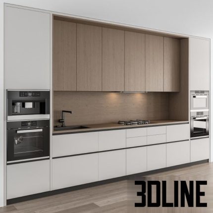 Kitchen Modern – White and Wood Cabinets 75 0(3dline.net)