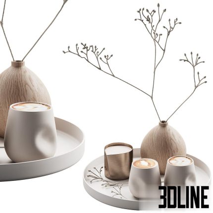 Eat and drinks decor set 08 serving tray atte plant (3dline.net)