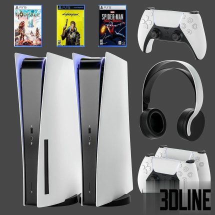 Game console with headphones PS5 Sony PlayStation 5(3dline.net)