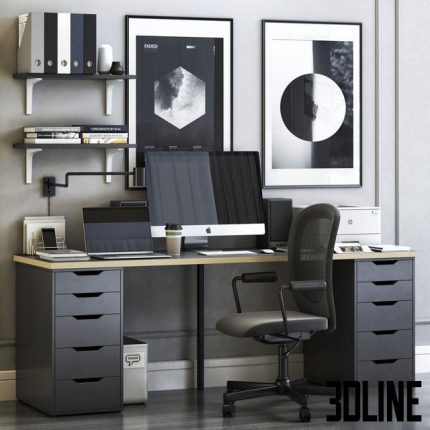 IKEA ALEX workplace with FLINTAN chair 0 0(3dline.net)