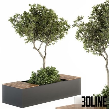 Urban Furniture Architecture Bench with Plants- Set 23 0(3dline.net)