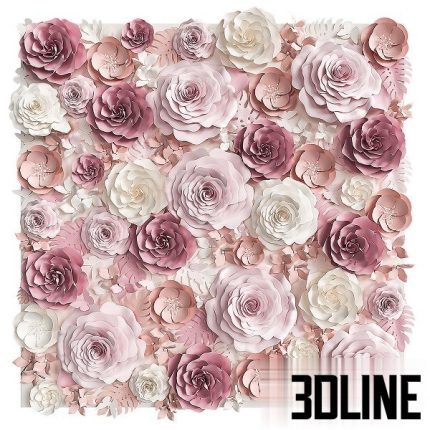 A wall of paper flowers Photo background(3dline.net)