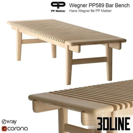 Hans Wegner PP Mobler 589 bar bench 0(3dline.net)