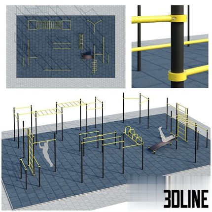 Sports ground with pull up bars(3dline.net)