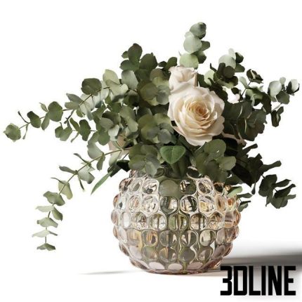 Bouquet of roses and eucalyptus in a glass pimpled vase 0(3dline.net)