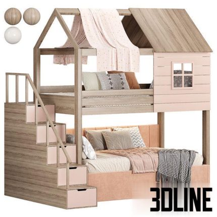 Solid wood bunk bed for children 0(3dline.net)