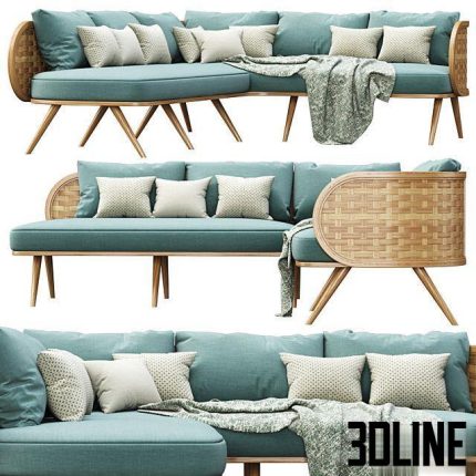 Victoria wooden rattan corner sofa(3dline.net)