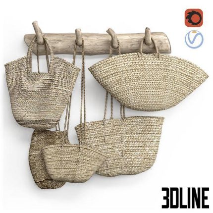wall decor set with old wicker bags 0(3dline.net)