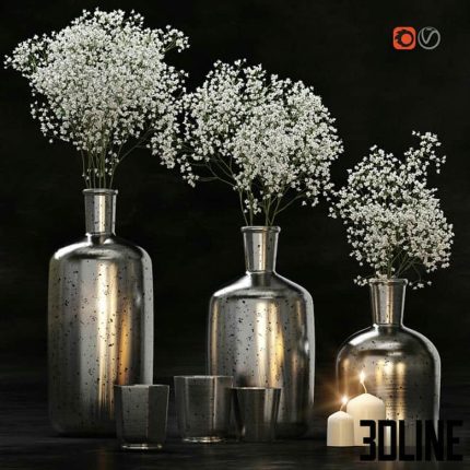Decorative set with gypsophila flower and candles 0(3dline.net)